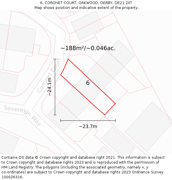 6, CORONET COURT, OAKWOOD, DERBY, DE21 2XT: Plot and title map