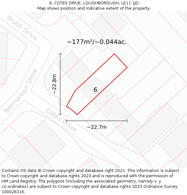 6, COTES DRIVE, LOUGHBOROUGH, LE11 1JD: Plot and title map