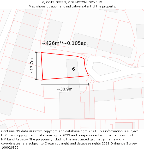 6, COTS GREEN, KIDLINGTON, OX5 1UX: Plot and title map