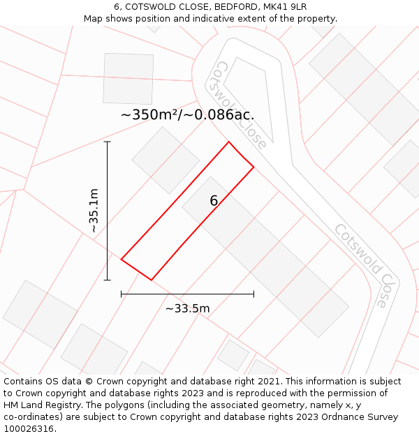 6, COTSWOLD CLOSE, BEDFORD, MK41 9LR: Plot and title map