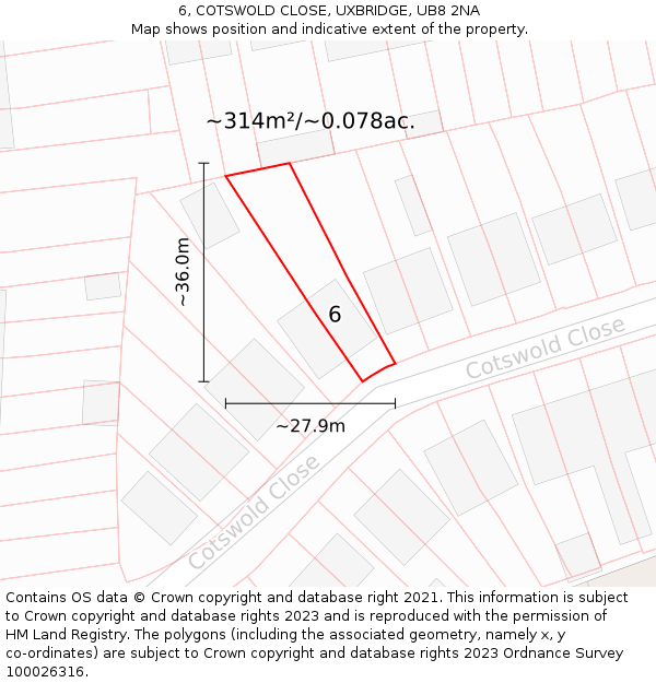 6, COTSWOLD CLOSE, UXBRIDGE, UB8 2NA: Plot and title map