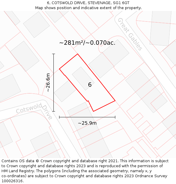 6, COTSWOLD DRIVE, STEVENAGE, SG1 6GT: Plot and title map