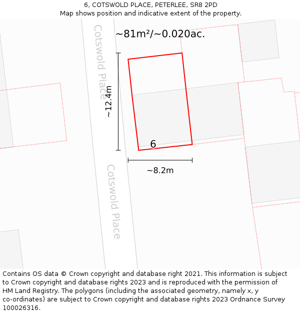 6, COTSWOLD PLACE, PETERLEE, SR8 2PD: Plot and title map