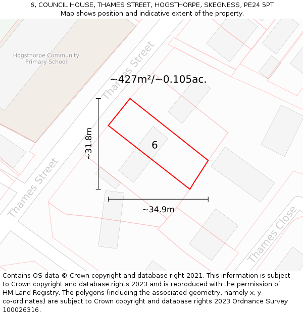 6, COUNCIL HOUSE, THAMES STREET, HOGSTHORPE, SKEGNESS, PE24 5PT: Plot and title map