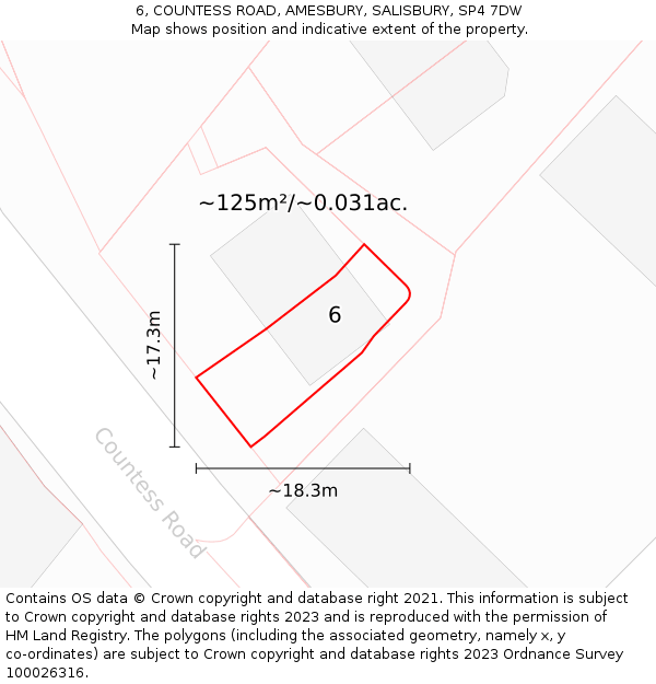 6, COUNTESS ROAD, AMESBURY, SALISBURY, SP4 7DW: Plot and title map