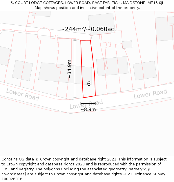 6, COURT LODGE COTTAGES, LOWER ROAD, EAST FARLEIGH, MAIDSTONE, ME15 0JL: Plot and title map