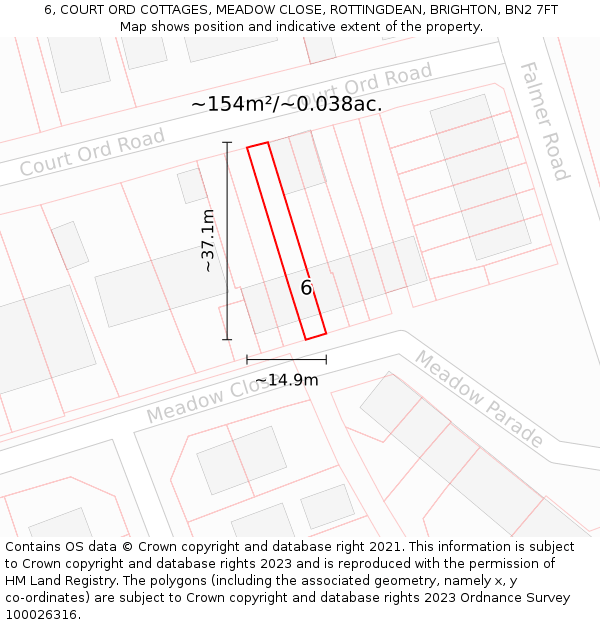 6, COURT ORD COTTAGES, MEADOW CLOSE, ROTTINGDEAN, BRIGHTON, BN2 7FT: Plot and title map