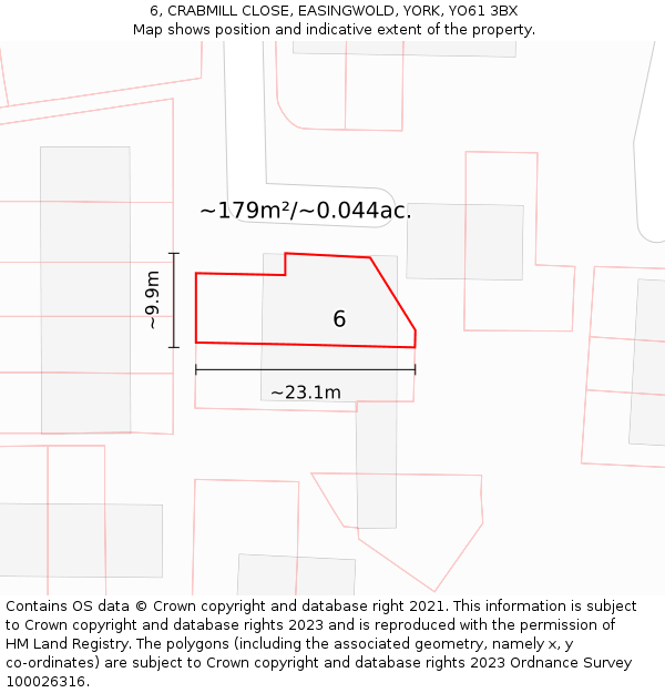 6, CRABMILL CLOSE, EASINGWOLD, YORK, YO61 3BX: Plot and title map