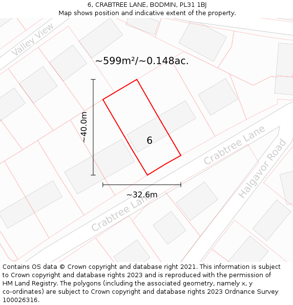 6, CRABTREE LANE, BODMIN, PL31 1BJ: Plot and title map