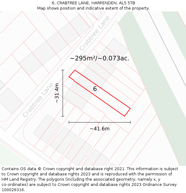 6, CRABTREE LANE, HARPENDEN, AL5 5TB: Plot and title map