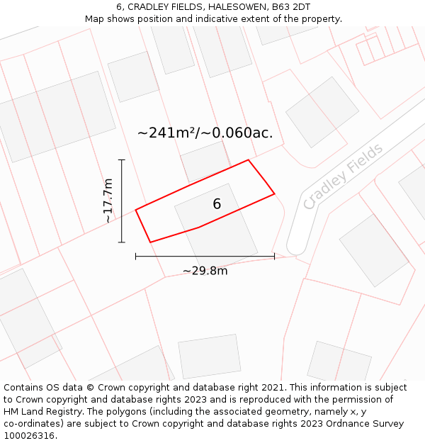 6, CRADLEY FIELDS, HALESOWEN, B63 2DT: Plot and title map