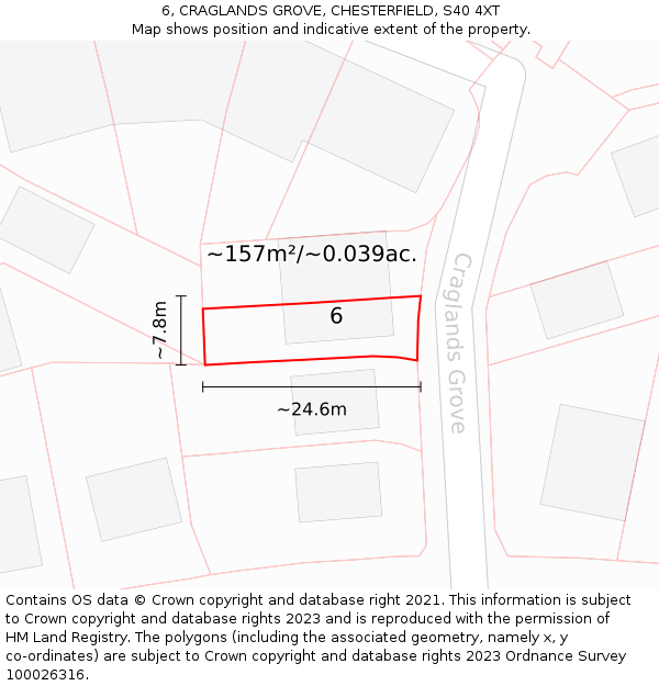 6, CRAGLANDS GROVE, CHESTERFIELD, S40 4XT: Plot and title map