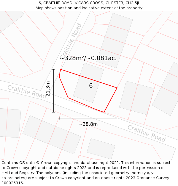 6, CRAITHIE ROAD, VICARS CROSS, CHESTER, CH3 5JL: Plot and title map
