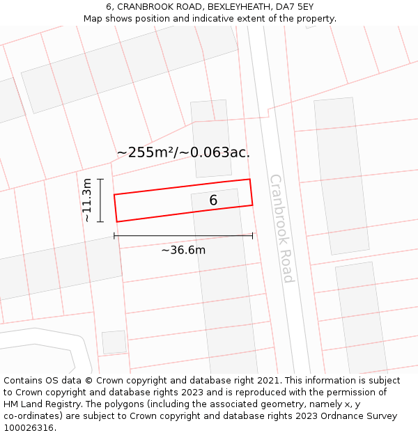 6, CRANBROOK ROAD, BEXLEYHEATH, DA7 5EY: Plot and title map