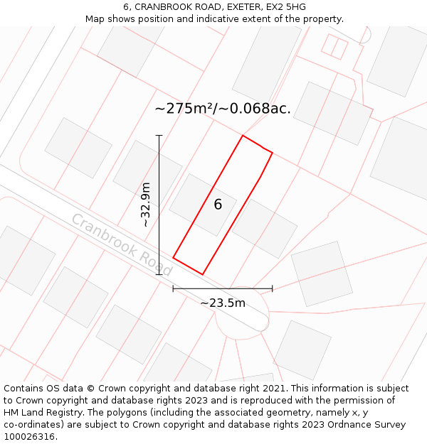 6, CRANBROOK ROAD, EXETER, EX2 5HG: Plot and title map
