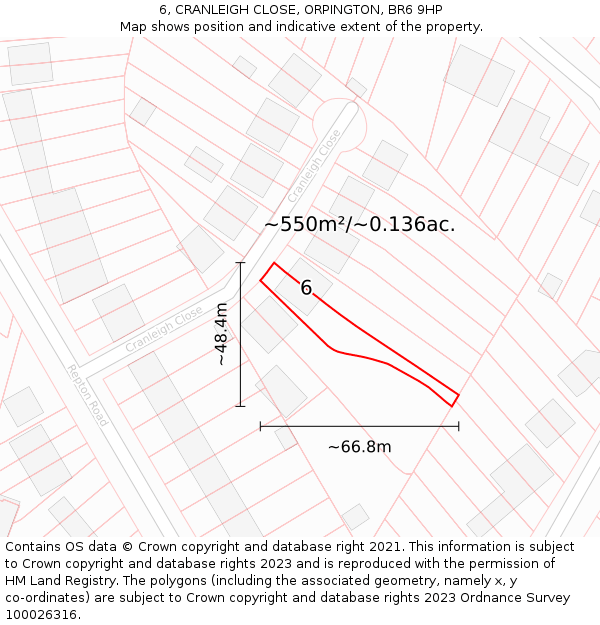 6, CRANLEIGH CLOSE, ORPINGTON, BR6 9HP: Plot and title map