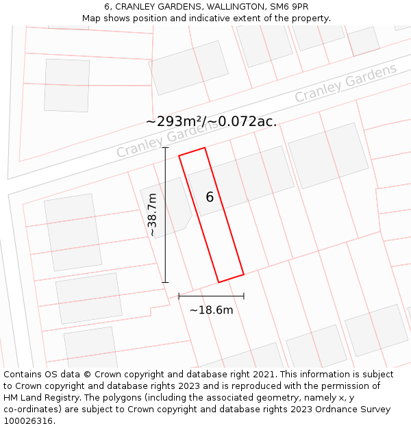6, CRANLEY GARDENS, WALLINGTON, SM6 9PR: Plot and title map