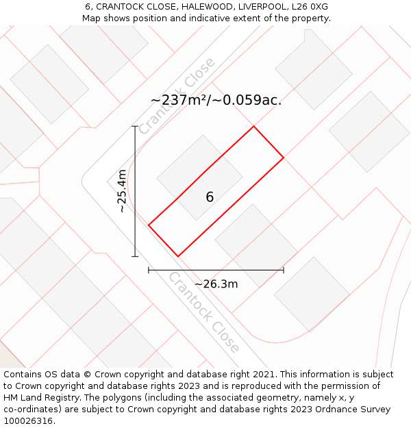 6, CRANTOCK CLOSE, HALEWOOD, LIVERPOOL, L26 0XG: Plot and title map