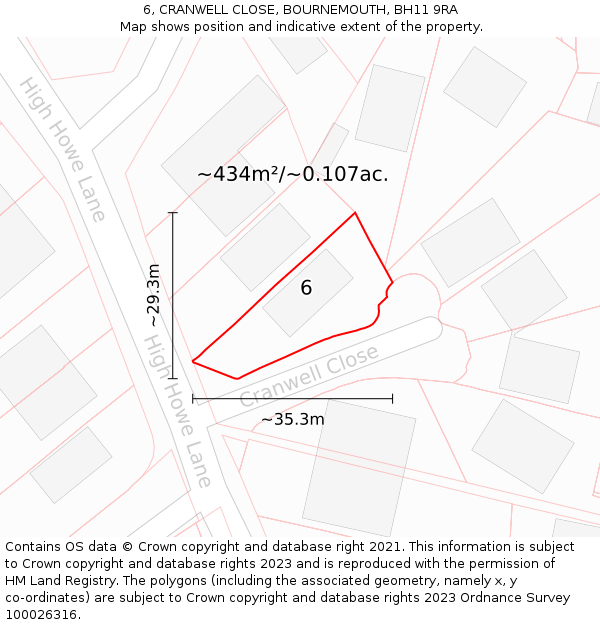 6, CRANWELL CLOSE, BOURNEMOUTH, BH11 9RA: Plot and title map