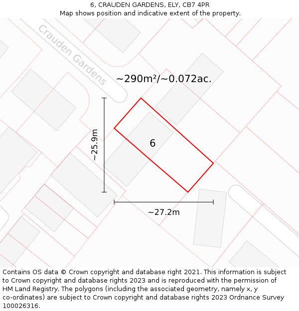 6, CRAUDEN GARDENS, ELY, CB7 4PR: Plot and title map