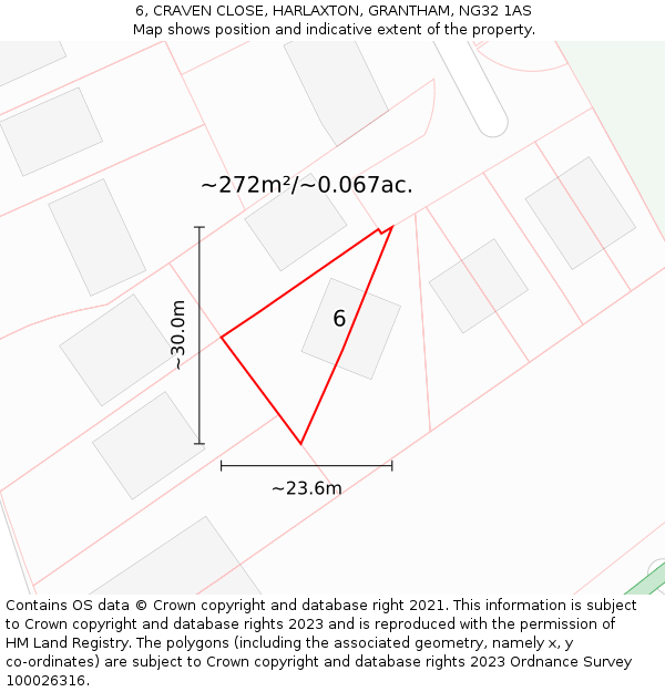 6, CRAVEN CLOSE, HARLAXTON, GRANTHAM, NG32 1AS: Plot and title map