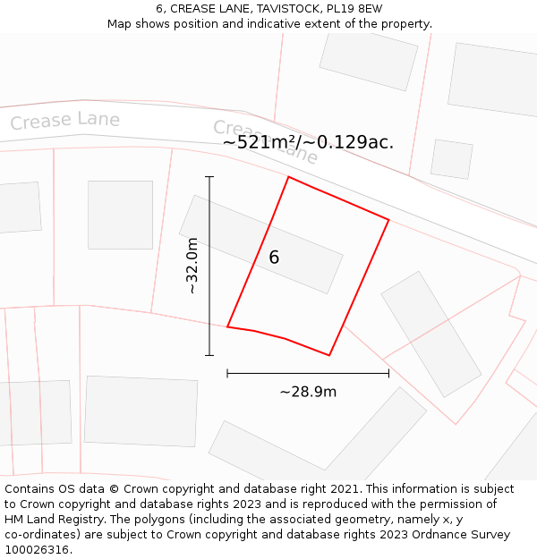 6, CREASE LANE, TAVISTOCK, PL19 8EW: Plot and title map