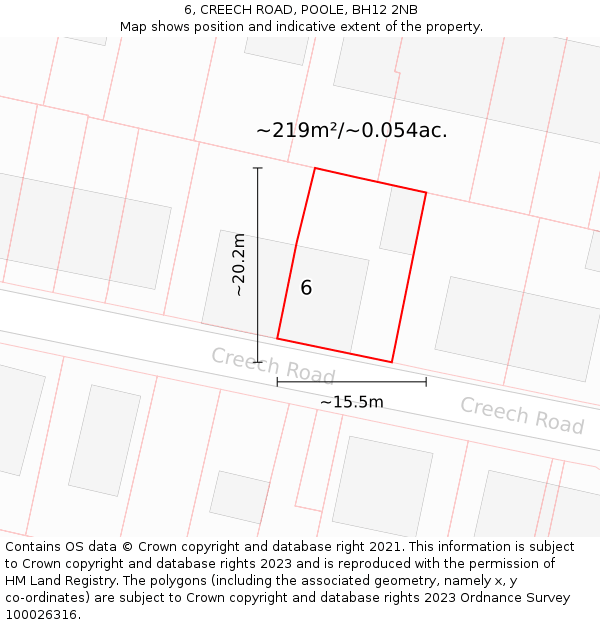 6, CREECH ROAD, POOLE, BH12 2NB: Plot and title map