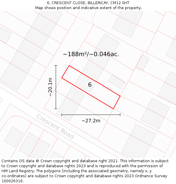 6, CRESCENT CLOSE, BILLERICAY, CM12 0HT: Plot and title map