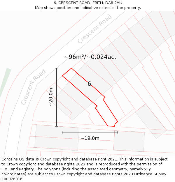 6, CRESCENT ROAD, ERITH, DA8 2AU: Plot and title map
