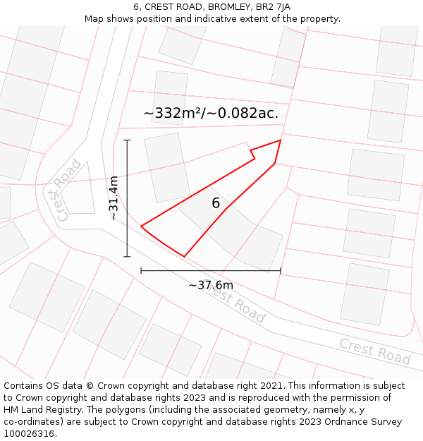 6, CREST ROAD, BROMLEY, BR2 7JA: Plot and title map