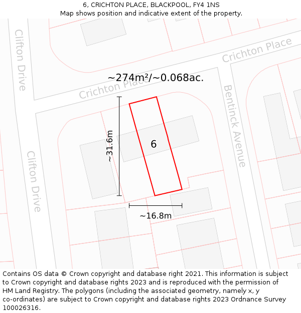 6, CRICHTON PLACE, BLACKPOOL, FY4 1NS: Plot and title map