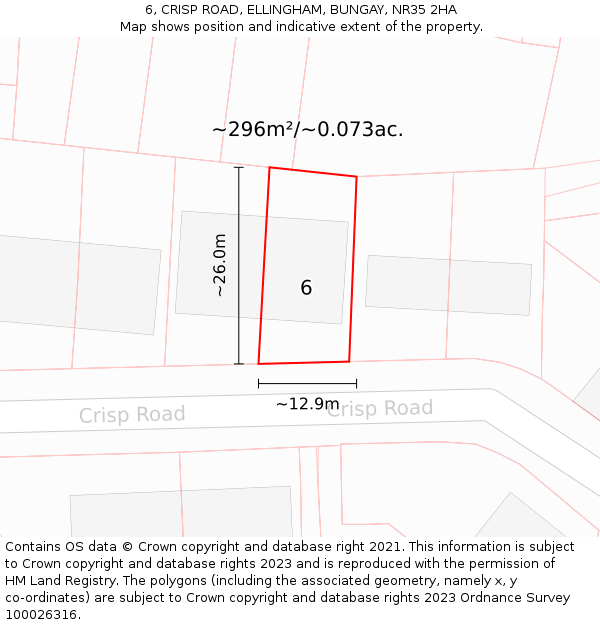 6, CRISP ROAD, ELLINGHAM, BUNGAY, NR35 2HA: Plot and title map