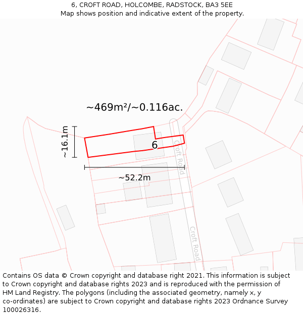 6, CROFT ROAD, HOLCOMBE, RADSTOCK, BA3 5EE: Plot and title map