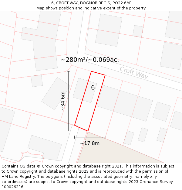 6, CROFT WAY, BOGNOR REGIS, PO22 6AP: Plot and title map