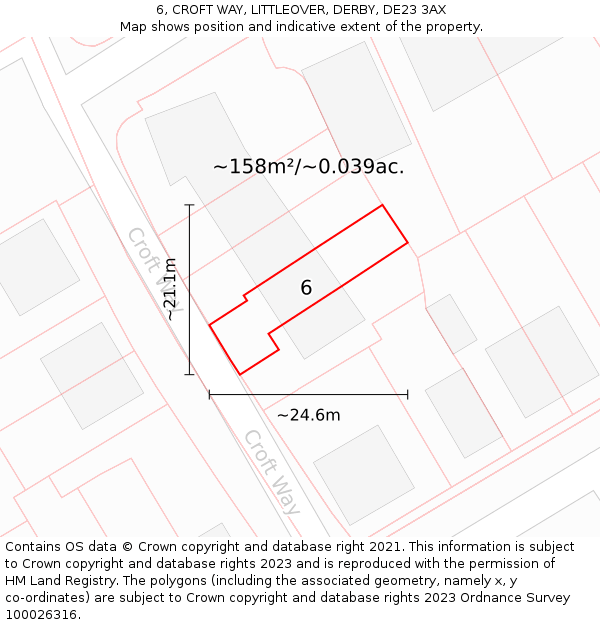 6, CROFT WAY, LITTLEOVER, DERBY, DE23 3AX: Plot and title map