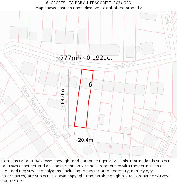 6, CROFTS LEA PARK, ILFRACOMBE, EX34 9PN: Plot and title map