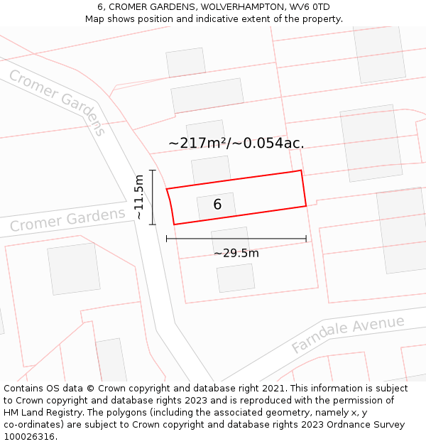 6, CROMER GARDENS, WOLVERHAMPTON, WV6 0TD: Plot and title map
