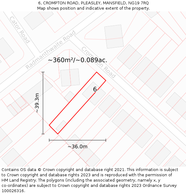 6, CROMPTON ROAD, PLEASLEY, MANSFIELD, NG19 7RQ: Plot and title map