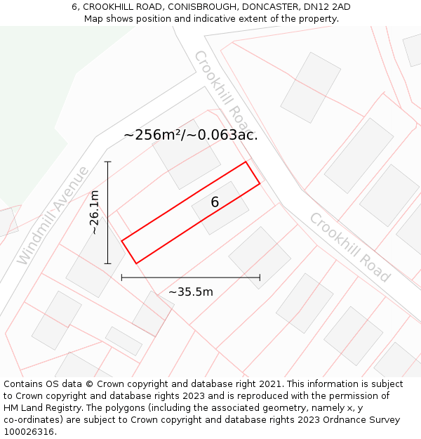 6, CROOKHILL ROAD, CONISBROUGH, DONCASTER, DN12 2AD: Plot and title map