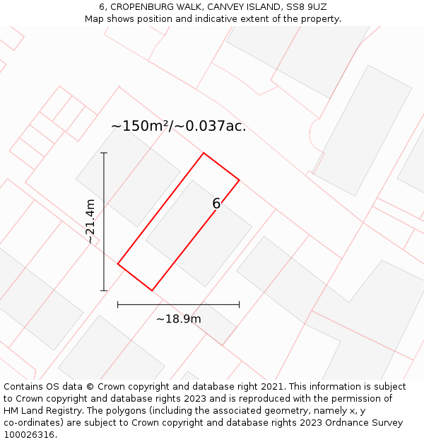 6, CROPENBURG WALK, CANVEY ISLAND, SS8 9UZ: Plot and title map