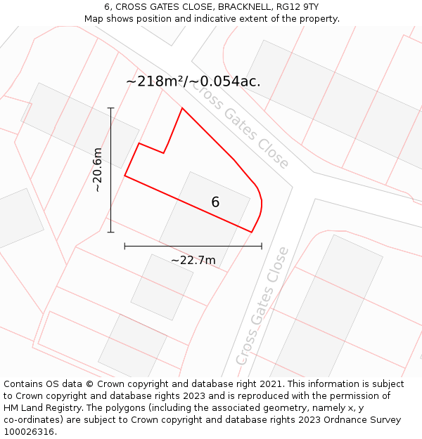 6, CROSS GATES CLOSE, BRACKNELL, RG12 9TY: Plot and title map