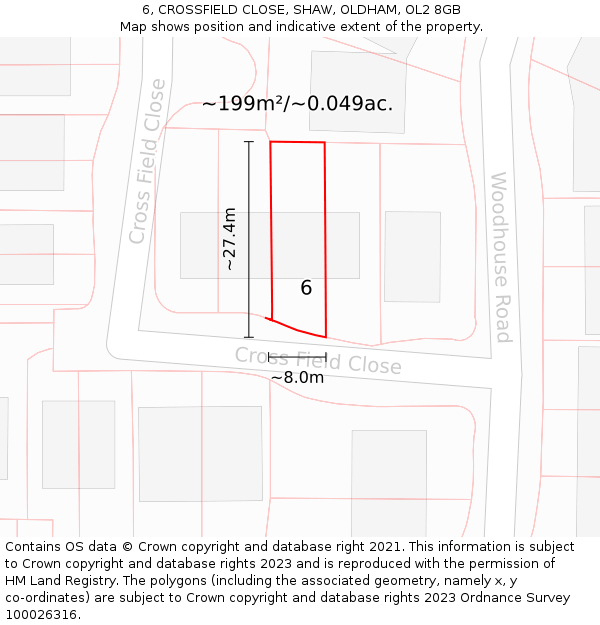 6, CROSSFIELD CLOSE, SHAW, OLDHAM, OL2 8GB: Plot and title map