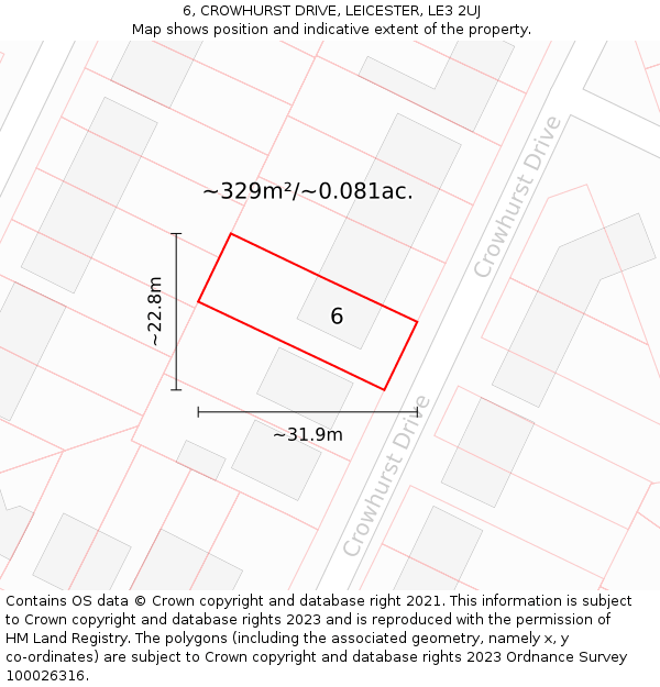 6, CROWHURST DRIVE, LEICESTER, LE3 2UJ: Plot and title map