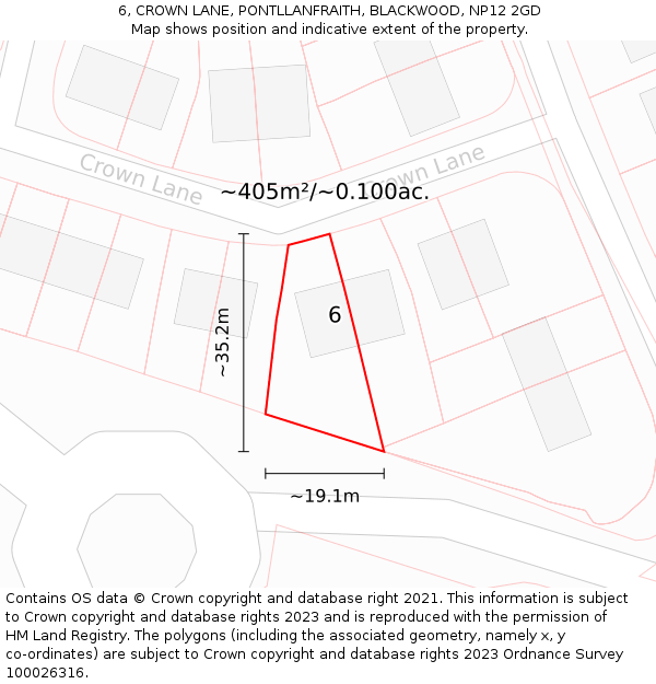 6, CROWN LANE, PONTLLANFRAITH, BLACKWOOD, NP12 2GD: Plot and title map