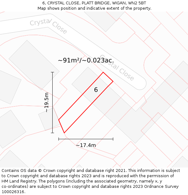 6, CRYSTAL CLOSE, PLATT BRIDGE, WIGAN, WN2 5BT: Plot and title map