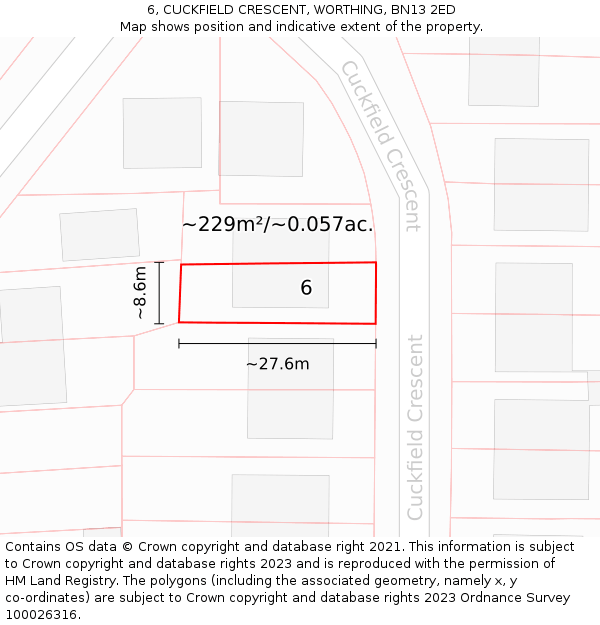 6, CUCKFIELD CRESCENT, WORTHING, BN13 2ED: Plot and title map