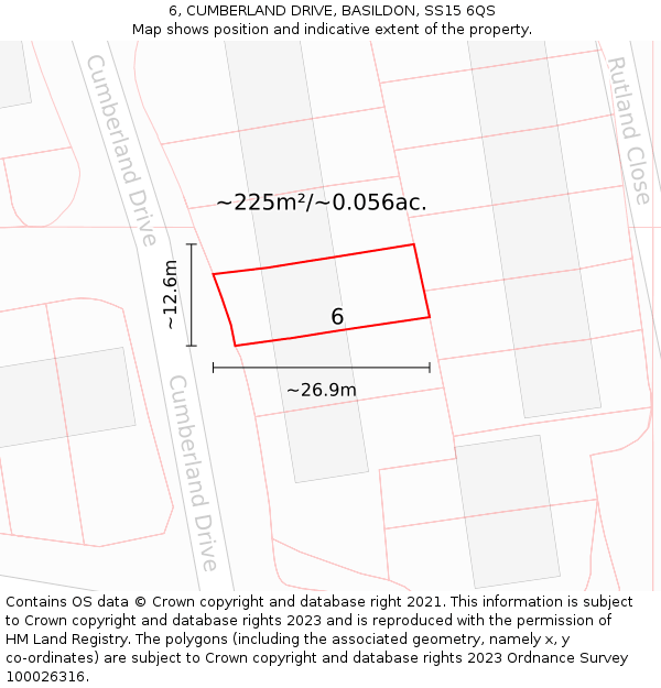 6, CUMBERLAND DRIVE, BASILDON, SS15 6QS: Plot and title map