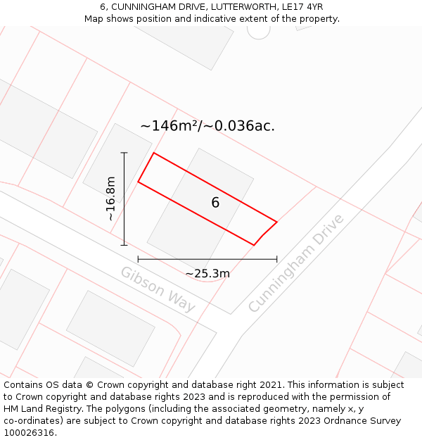 6, CUNNINGHAM DRIVE, LUTTERWORTH, LE17 4YR: Plot and title map