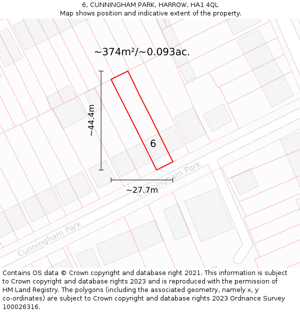 6, CUNNINGHAM PARK, HARROW, HA1 4QL: Plot and title map