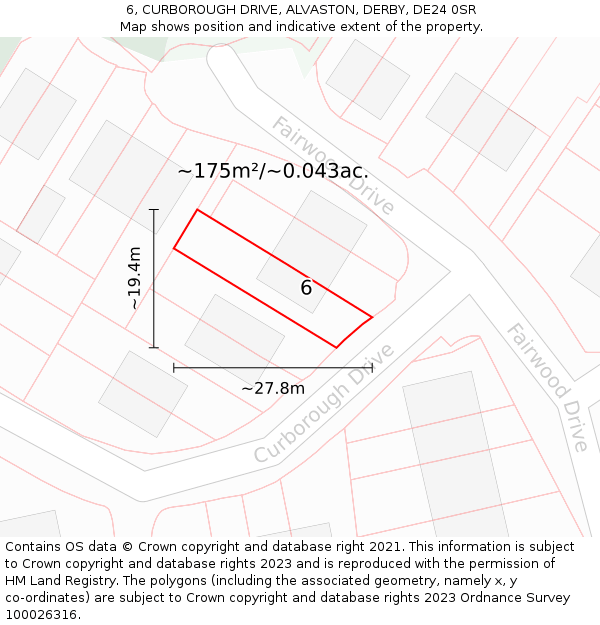 6, CURBOROUGH DRIVE, ALVASTON, DERBY, DE24 0SR: Plot and title map